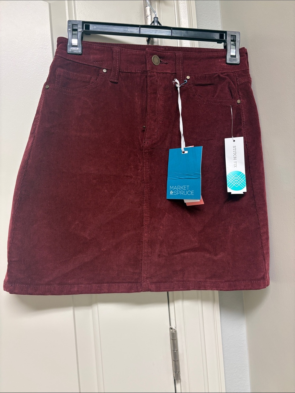 Market & Spruce Burgundy Corduroy A-Line Mini Skirt